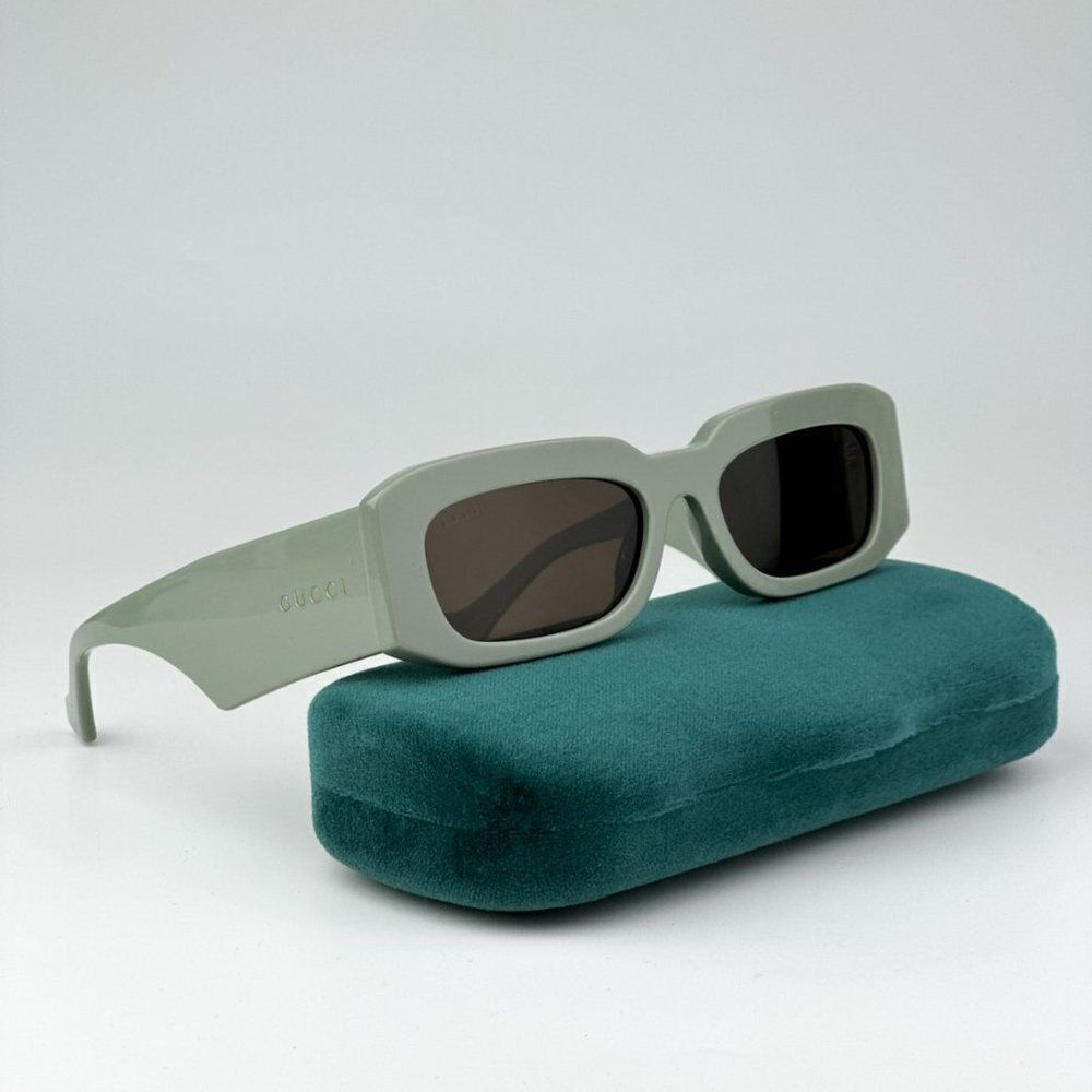 NEW Gucci GG1426S 004 Solid Sage Brown Unisex Rectangle Sunglasses GG 1426S